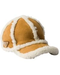 Prada - Suede Shearling Baseball Cap - Lyst
