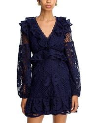 Aqua - Lace V Neck Long Sleeve Ruffle Mini Dress - Lyst