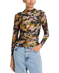 Aqua - Printed Mesh Mock Neck Top - Lyst