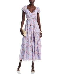 Aqua - Floral Flutter Sleeve Maxi Dress - Lyst