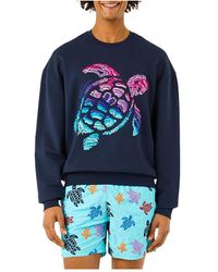 Vilebrequin Turtles Cotton Embroidered Regular Fit Crewneck Sweatshirt - Blue