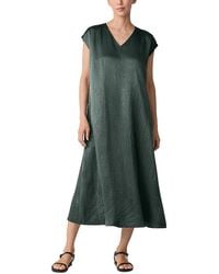 Eileen Fisher - Satin V Neck Cap Sleeve Midi Dress - Lyst