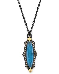 Armenta 18k Yellow Gold & Blackened Sterling Silver Old World Marquis Labradorite Triplet & Champagne Diamond Pendant Necklace - Blue