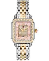 Michele - Limited Edition Deco Madison Mid Two Tone 18K Plated Diamond Watch, 29Mm X 31Mm - Lyst