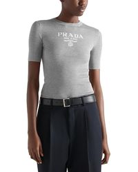 Prada - Silk Crew Neck Sweater With Logo - Lyst