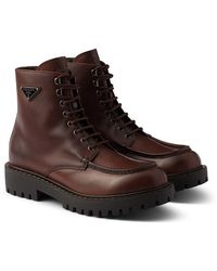 Prada - Laced Leather Booties - Lyst