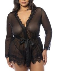 Oh La La Cheri - Plus Size Provence Eyelash Lace Robe With Sash And G-String Panty - Lyst