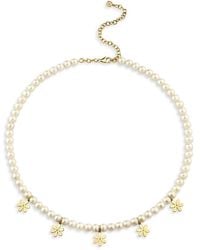 Sydney Evan - 14K Freshwater Pearl & Diamond Daisy Charm Necklace, 18 - Lyst