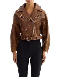 Lamarque - Leather Cropped Biker Jacket - Lyst
