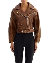 Lamarque - Leather Cropped Biker Jacket - Lyst