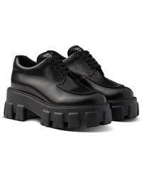 Prada - Monolith Brushed Leather Lace-Up Shoes - Lyst