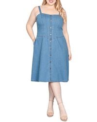 Standards & Practices - Wide Straps Button Front Denim Dress - Lyst