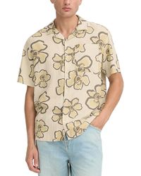 Solid - Linen Printed Short Sleeve Button Up Shirt - Lyst
