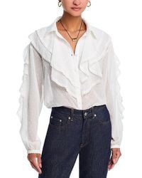 Aqua - Shadow Stripe Long Sleeve Ruffle Top - Lyst