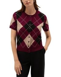Hobbs - Livi Argyle Short Sleeve Cardigan Sweater - Lyst