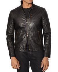 John Varvatos Gart - Wash Slim Fit Leather Jacket - Black