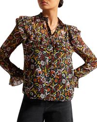 Ted Baker Ragnila Floral Blouse in Black Womens Clothing Tops Blouses 