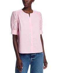 Tahari - Embroidered Eyelet Button Down Blouse - Lyst