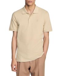 Sandro - Mesh Cotton Polo Shirt With Leather Logo Patch - Lyst