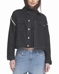 Elle Collection - Elle Rhinestone Trim Denim Jacket - Lyst