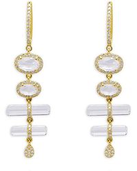 Meira T - 14K Topaz & Diamond Halo Dangle Huggie Hoop Earrings - Lyst