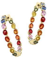 Bloomingdale's Watercolor Collection Rainbow Sapphire Inside Out Hoop Earrings In 14k Yellow Gold - Metallic