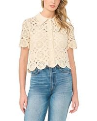 Cece - Collared Short Sleeve Crochet Top - Lyst
