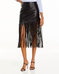Bagatelle Fringed Faux Leather Midi Skirt - Black