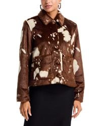 Aqua - Cow Printed Faux Fur Jacket - Lyst