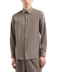 Emporio Armani - Super Fine Tropical Wool Regular Fit Button Down Shirt - Lyst