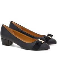 Ferragamo - Vara Soft Bow Detail Block Heel Pumps - Lyst