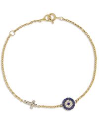 Bloomingdale's Fine Collection - Sapphire & Diamond Evil Eye & Cross Link Bracelet - Lyst
