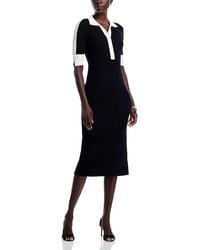 Tahari - Elbow Sleeve Split V Neck Collar Rib Dress With Contrast Trim - Lyst