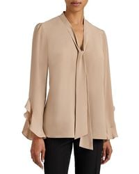 Santorelli - Sienna Long Sleeve Silk Blouse With Neck Tie - Lyst