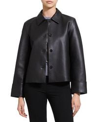 Theory - Boxy Leather Cuffed Jacket - Lyst