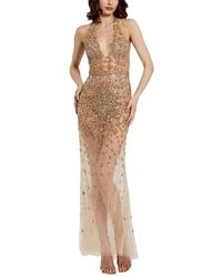 Mac Duggal - Halter Top Sequins And Beaded Embellished Sheer Gown - Lyst