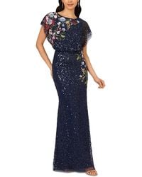 Adrianna Papell - Beaded Mesh Mermaid Long Dress - Lyst