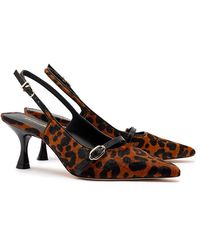 Larroude - Ines Pointed Toe Animal Print Calf Hair Mid Heel Slingback Pumps - Lyst