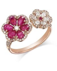 Bloomingdale's Fine Collection - Ruby & Diamond Flower Cuff Ring - Lyst