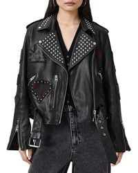 AllSaints - Leather College Biker Jacket - Lyst