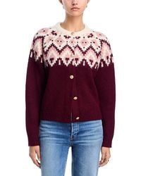 Aqua - Fair Isle Crewneck Cardigan - Lyst