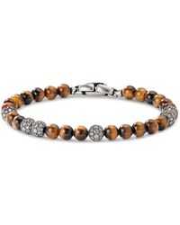 David Yurman - Sterling Spiritual Beads Tigers Eye & Cognac Diamond Pave Beaded Bracelet - Lyst