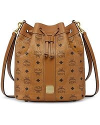 MCM - Dessau Medium Visetos Leather Drawstring Bucket Bag - Lyst