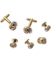 Link Up - Classic Knot & Tone Rhodium Plated Stud & Cufflink Set - Lyst