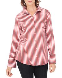 Foxcroft Striped Button Front Shirt - Red