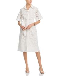 Tahari - Short Sleeve Eyelet Dress - Lyst