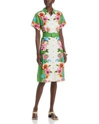 Tahari - Placed Floral Button Down Midi Dress - Lyst