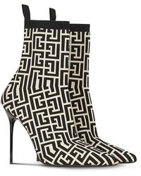 Balmain - Stretch Knit Skye Ankle Boots With Monogram - Lyst