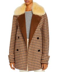 Theory Dorado Faux Fur Collar Peacoat - Brown