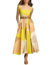 Donna Karan - Printed Belted Square Neck Dress - Lyst